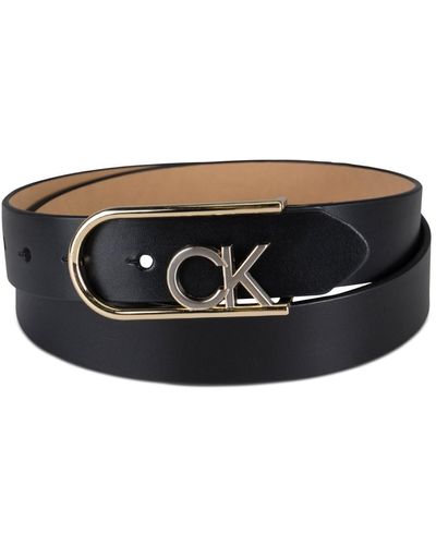 Calvin Klein Two-tone Monogram Buckle Leather Belt - Black