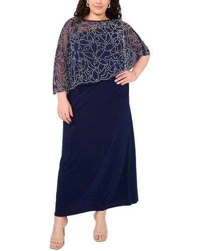 Msk Plus Size Beaded Cape Gown - Blue