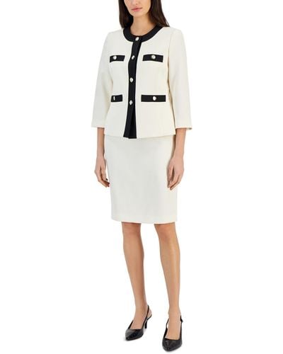 Le Suit Framed Collarless Skirt Suit - White