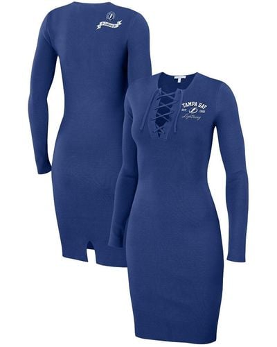 WEAR by Erin Andrews Tampa Bay Lightning Lace-up Dress - Blue