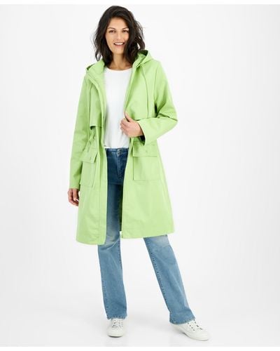 Macy's Flower Show Water-resistant Hooded Trench Coat - Green