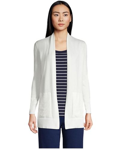 Lands' End Cotton Open Long Sleeve Cardigan Sweater - White