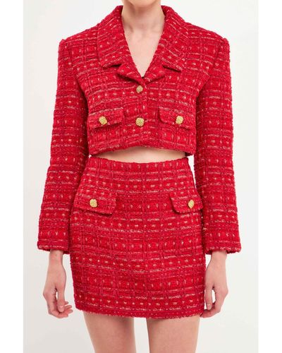 Endless Rose Cropped Tweed Jacket - Red