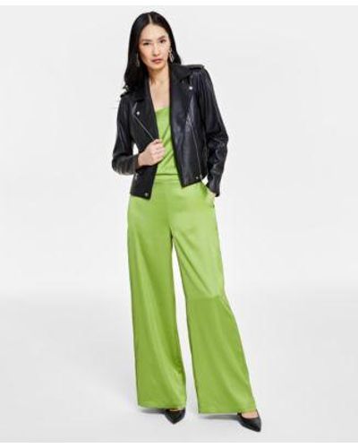 INC International Concepts Scoop Neck Tank Top Faux Leather Jacket High Rise Pull On Pants Created For Macys - Green