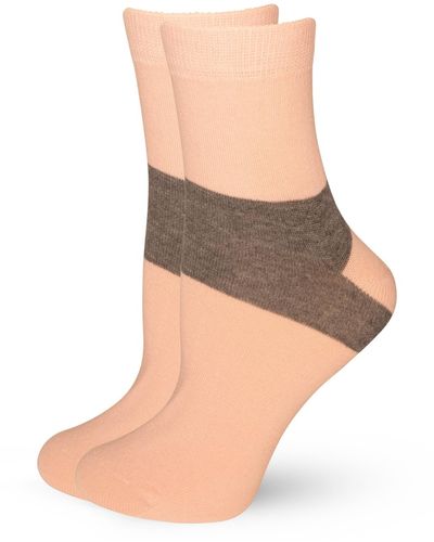 LECHERY European Made Heel-stripe Pattern Cotton Socks - Natural