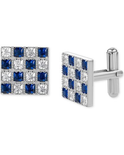 Black Jack Jewelry Cubic Zirconia Checkerboard Square Cufflinks - Blue