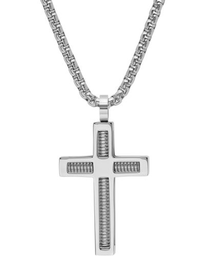Steeltime 18k Gold-plated Stainless Steel Spring Inlay Cross 24" Pendant Necklace - Metallic