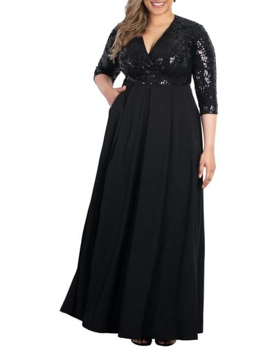 Kiyonna Plus Size Paris Pleated Sequin Gown - Black