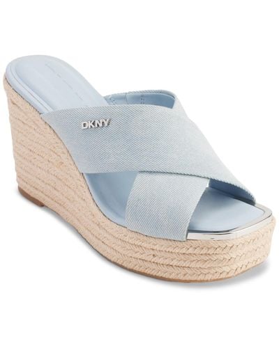 DKNY Maryn Crossband Espadrille Platform Wedge Sandals - Blue