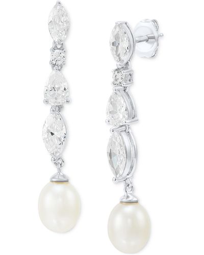 Arabella Cultured Freshwater Pearl (8mm) and Swarovski Zirconia Stud Earrings in Sterling Silver