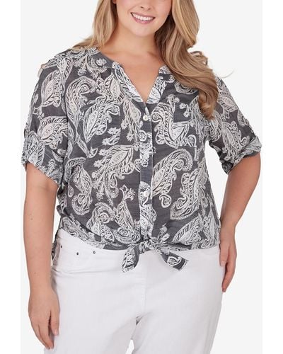 Ruby Rd. Plus Size Paisley Silky Gauze Top - Gray
