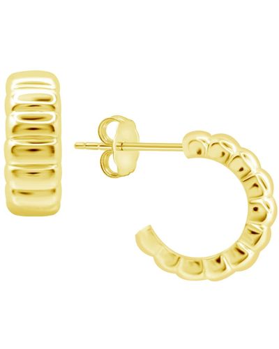 Essentials And Now This High Polished Puff Ribbed C Hoop Post Earring - Metallic
