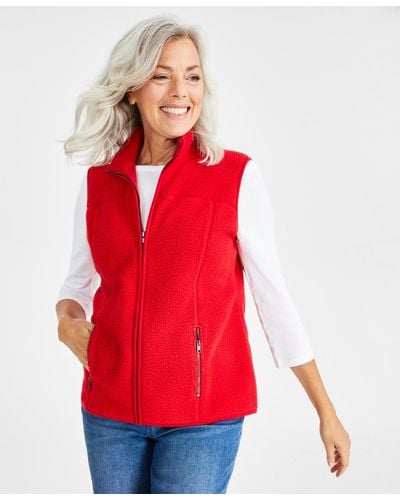 Style & Co. Polar Fleece Zip-front Sleeveless Vest - Red