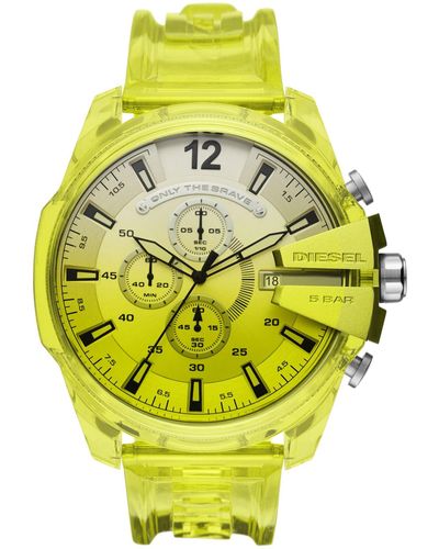 DIESEL Chronograph Megachief Transparent Yellow Polyurethane Strap Watch 51mm