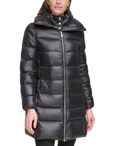 Calvin Klein Shine Bibbed Hooded Packable Puffer Coat - Black