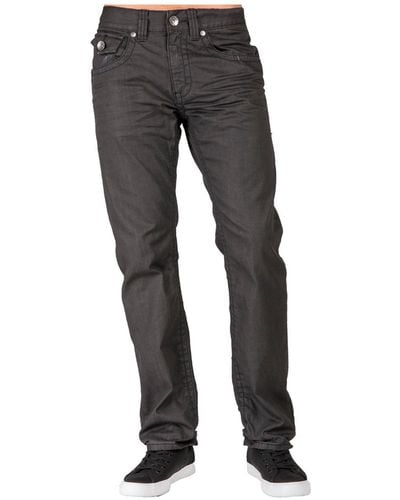 Level 7 Relaxed Straight Leg Premium Denim Jeans Black Coated Throwback Style Zipper Trim Pockets - Gray