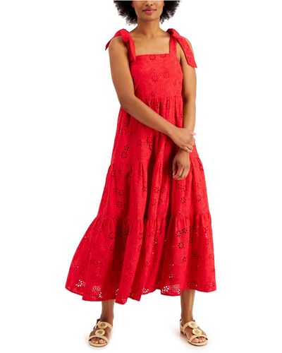 Charter Club Petite Cotton Eyelet Midi Dress, Created For Macy's - Red