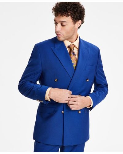 Tayion Collection Classic-fit Solid Double-breasted Suit Jacket - Blue