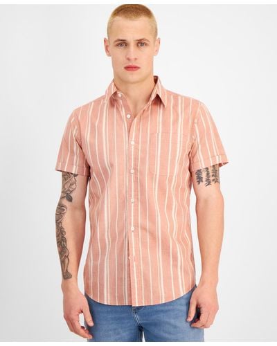 Sun & Stone Sun + Stone Marcos Short Sleeve Button-front Striped Shirt - Orange