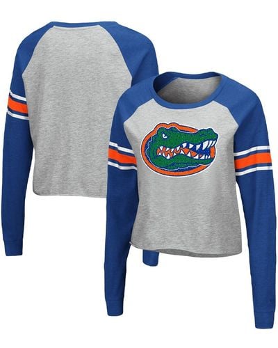 Colosseum Athletics Heathered Gray And Royal Florida Gators Decoder Pin Raglan Long Sleeve T-shirt - Blue