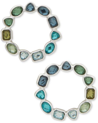 Anne Klein Silver-tone Crystal Open Circle Earrings - Blue