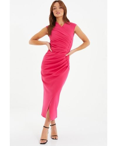 Quiz Maxi Dress With Wrap Button Detail - Pink