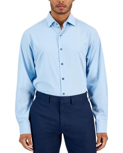 Alfani Regular Fit Travel Ready Solid Dress Shirt - Blue