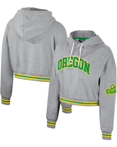 The Wild Collective Distressed Oregon Ducks Cropped Shimmer Pullover Hoodie - Gray