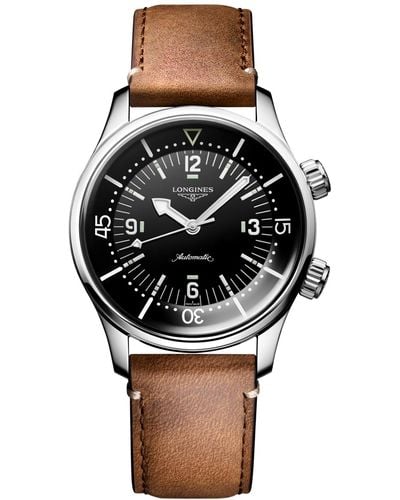 Longines Swiss Automatic Legend Diver Brown Leather Strap Watch 39mm - Black