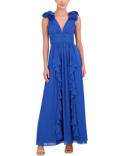 Eliza J Ruffled Ruched Gown - Blue