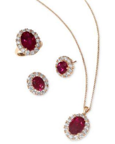 Effy Effy Lab Grown Ruby Lab Grown Diamond Halo Ring Pendant Necklace Stud Earrings Collection In 14 - Pink