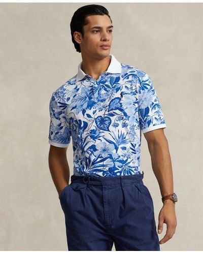 Polo Ralph Lauren Classic-fit Floral-print Mesh Polo Shirt - Blue