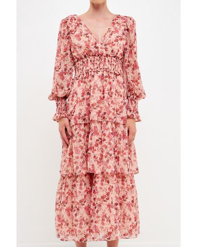 Endless Rose Floral Chiffon Wrapped Maxi Dress - Red