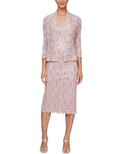 Sl Fashions Petite 2-pc. Lace Jacket & Midi Dress Set - Pink