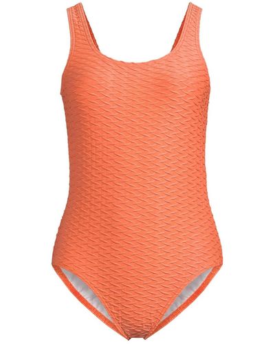 Lands' End Chlorine Resistant Texture High Leg Soft Cup Tugless Sporty One Piece Swimsuit - Orange