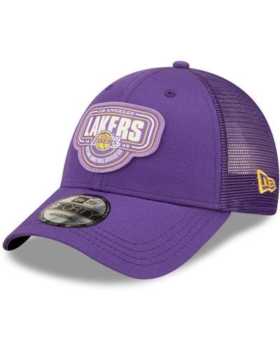 KTZ Los Angeles Lakers Team Logo Patch 9forty Trucker Snapback Hat - Purple