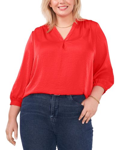 Vince Camuto Plus Size V-neck 3/4-sleeve Blouse - Red
