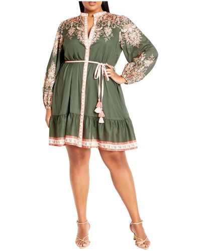 City Chic Plus Size Chloe Placement Dress - Green