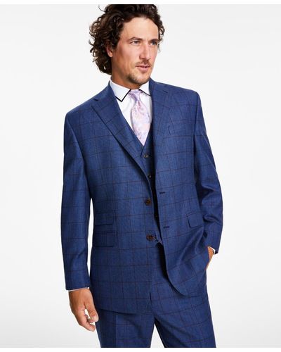 Tayion Collection Classic-fit Stretch Navy Windowpane Suit Separates Jacket - Blue