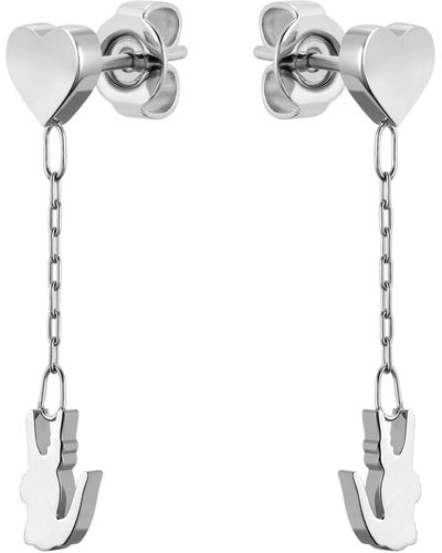 Lacoste Stainless Steel Heart And Crocodile Drop Earrings - White