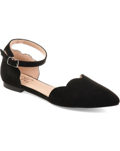 Journee Collection Lana Scalloped Edge Ankle Strap Flats - Black