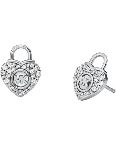 Michael Kors Tone Or Gold-tone Heart Lock Stud Earrings - Metallic