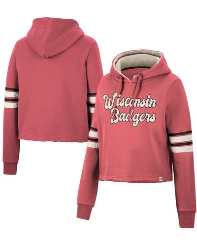 Colosseum Athletics Wisconsin Badgers Retro Cropped Pullover Hoodie - Red