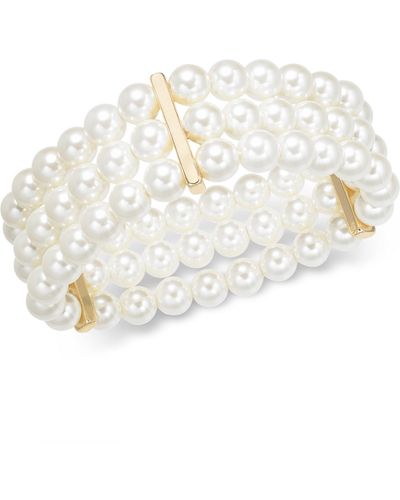 Charter Club Gold-tone Imitation Pearl Triple-row Stretch Bracelet - White