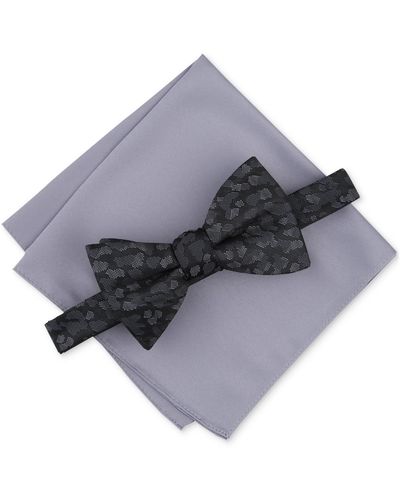 Alfani Abstract Pattern Bow Tie & Solid Pocket Square Set - Gray