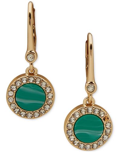 DKNY Gold-tone Pave & Color Inlay Drop Earrings - Green