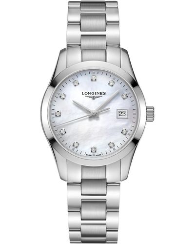 Longines Swiss Conquest Classic Diamond-accent Stainless Steel Bracelet Watch 34mm - Gray
