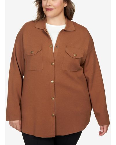 Ruby Rd. Plus Size Solid Shacket Sweater - Brown