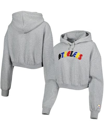 The Wild Collective Pittsburgh Steelers Cropped Pullover Hoodie - Gray