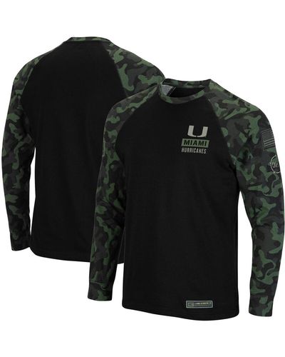Colosseum Athletics Miami Hurricanes Oht Military-inspired Appreciation Camo Raglan Long Sleeve T-shirt - Black